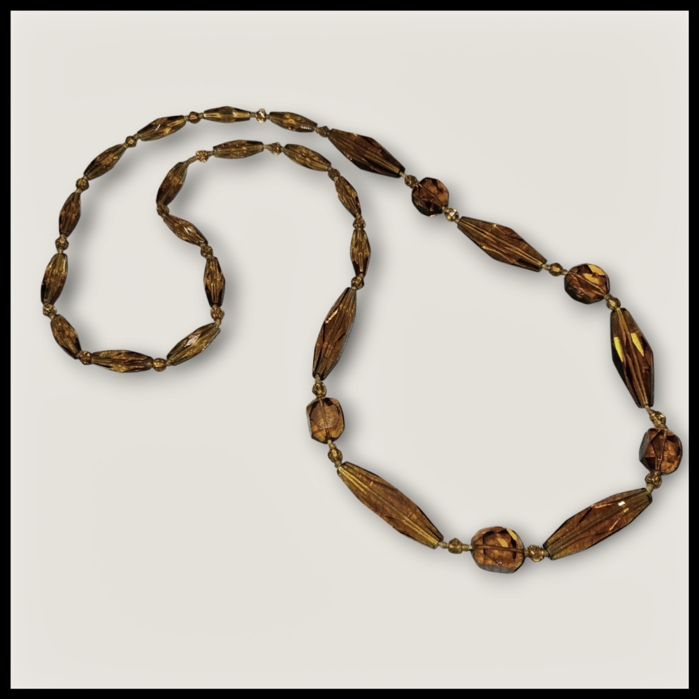 Vintage Faceted Amber Glass Bead Necklace - Picture 6 of 6